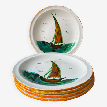Set of 5 Pyroblan porcelain plates
