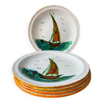 Lot de 5 assiettes en porcelaine Pyroblan