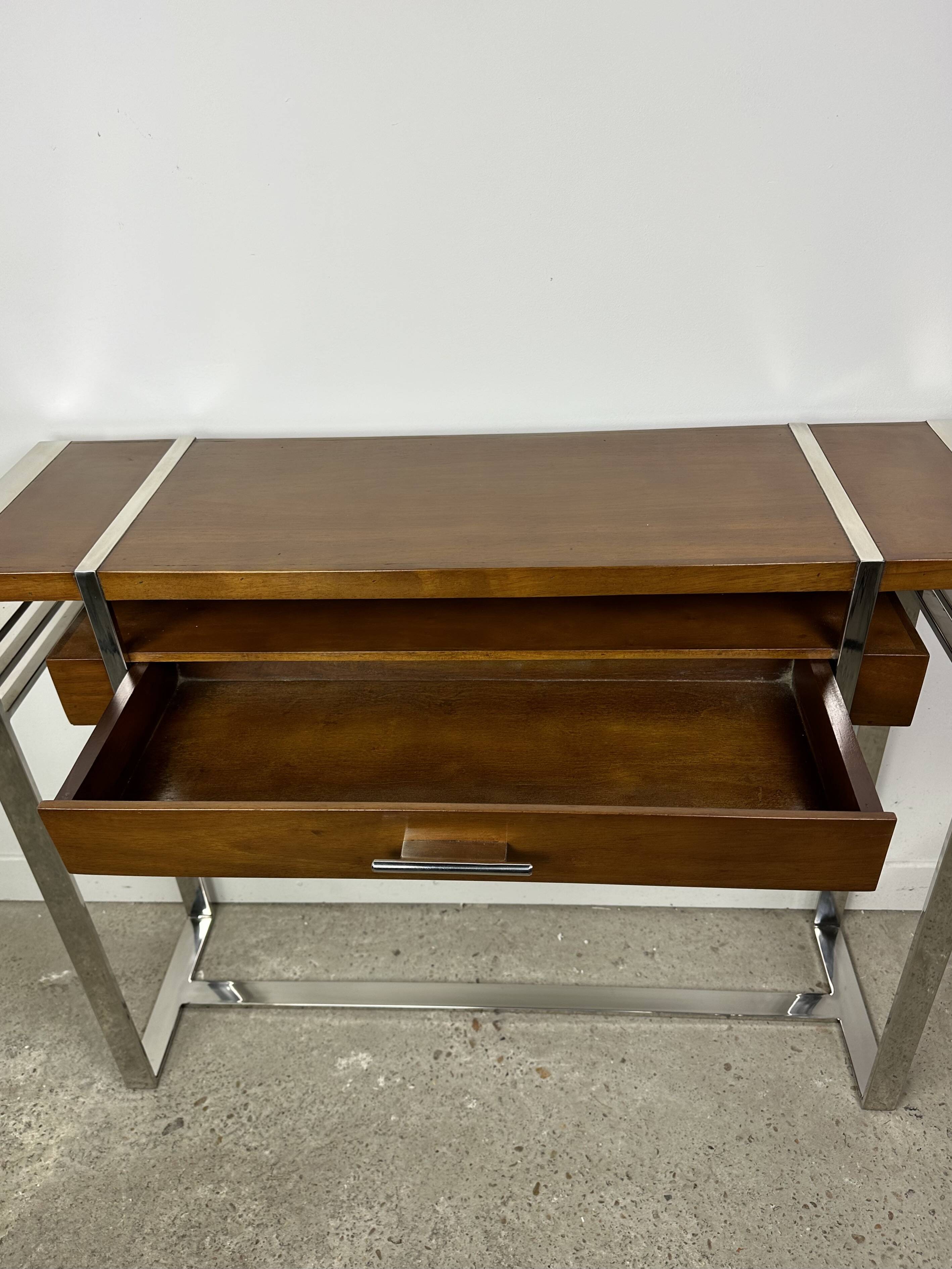 Console de style Art déco en bois et métal chromé