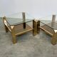 Set of 2 Belgo coffee tables in chrome brass and glass, Belgium, 1970s