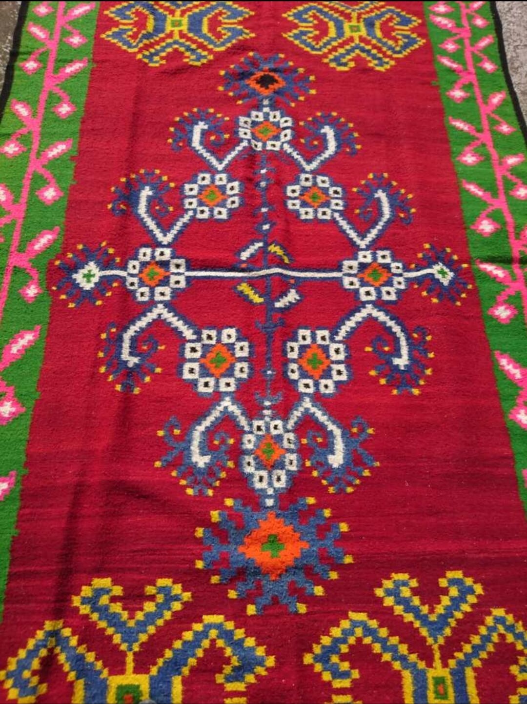Red kilim rug in pure wool handmade 195x340cm