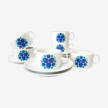 6 coffee cups Thomas Germany model "Pinwheel" / Porcelain thin blue tulip decoration
