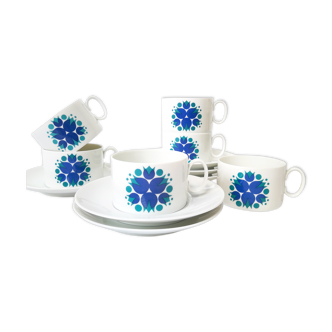 6 coffee cups Thomas Germany model "Pinwheel" / Porcelain thin blue tulip decoration