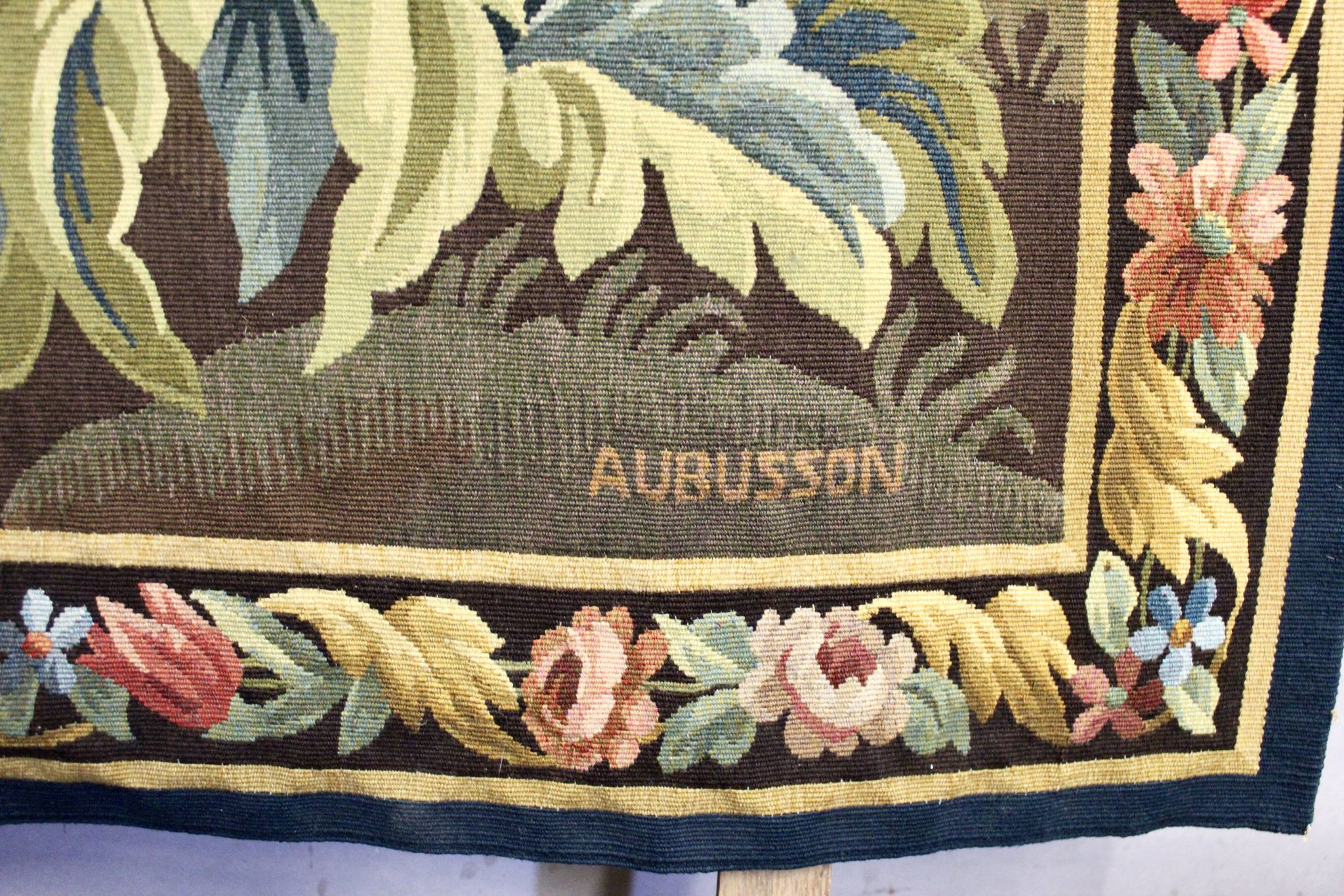 AUBUSSON tapestry, 20th century, "Verdure Oiseau" (Greenery with Bird)