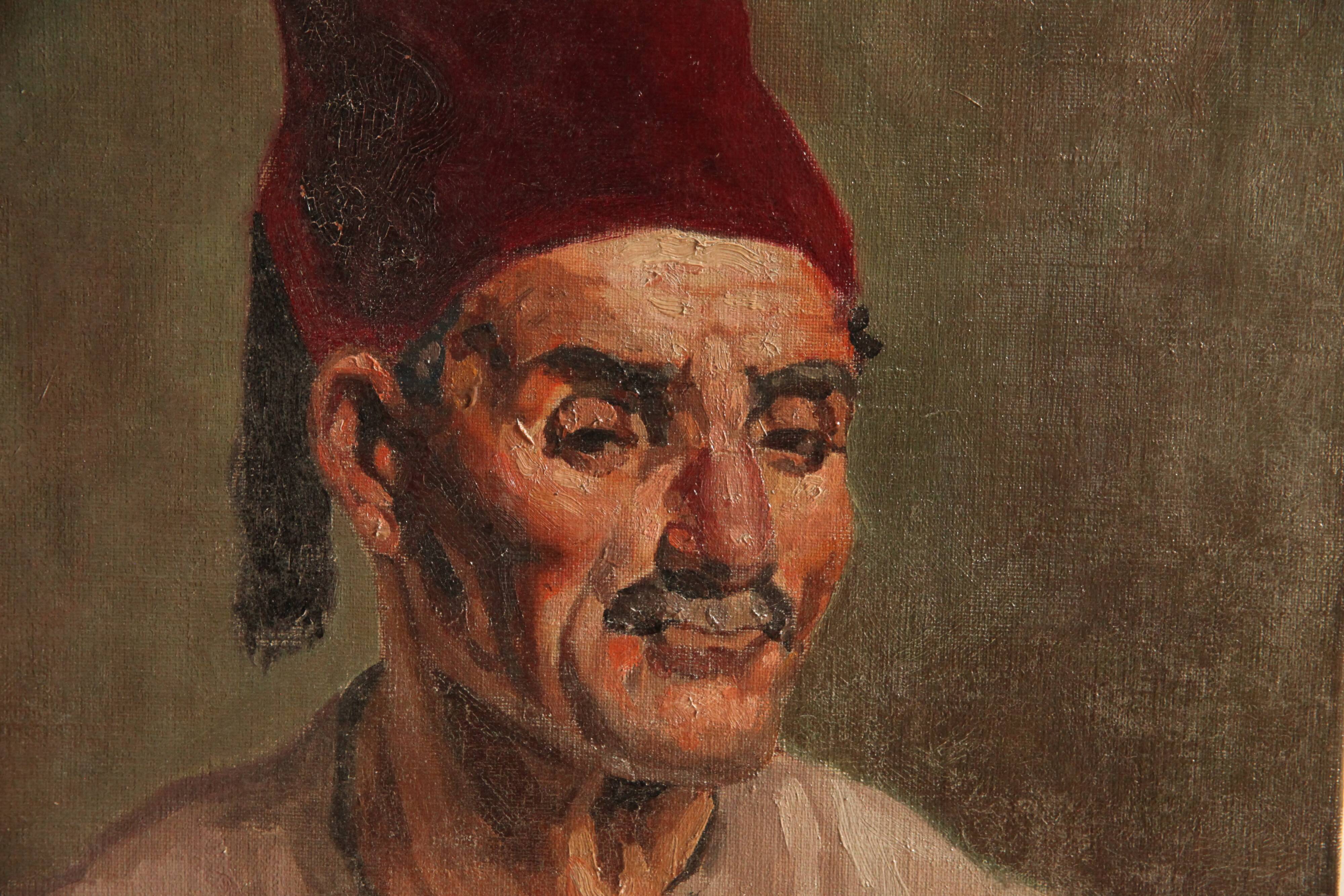 Portrait Maghrebin man 20th signed Jean Borin