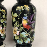 Pair of porcelain vases decorated with birds and flowers on a black background, Napoleon III