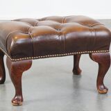 Brown cow leather chesterfield footstool