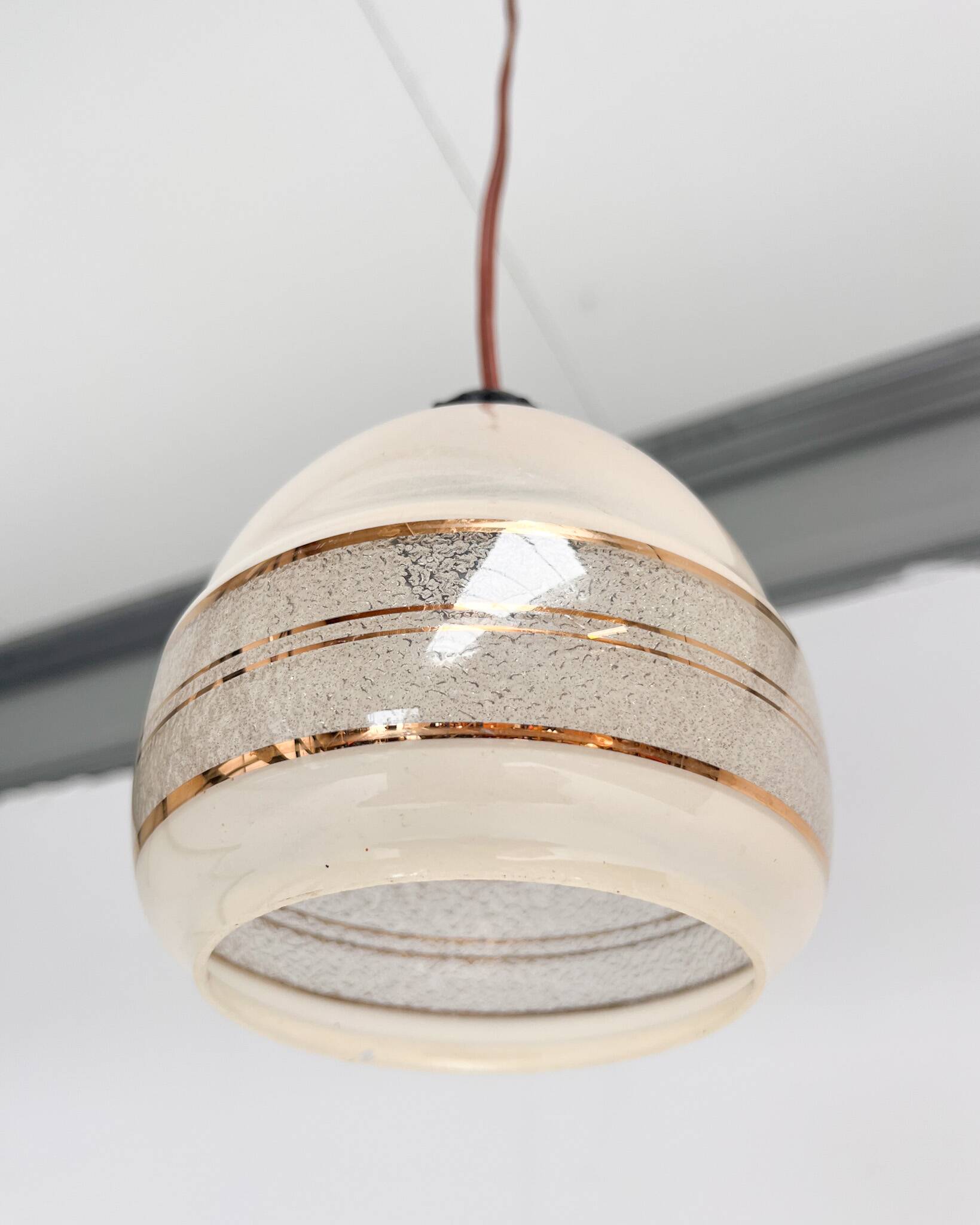 Set of 2 beige with gold colored ceiling lamps, 1960s