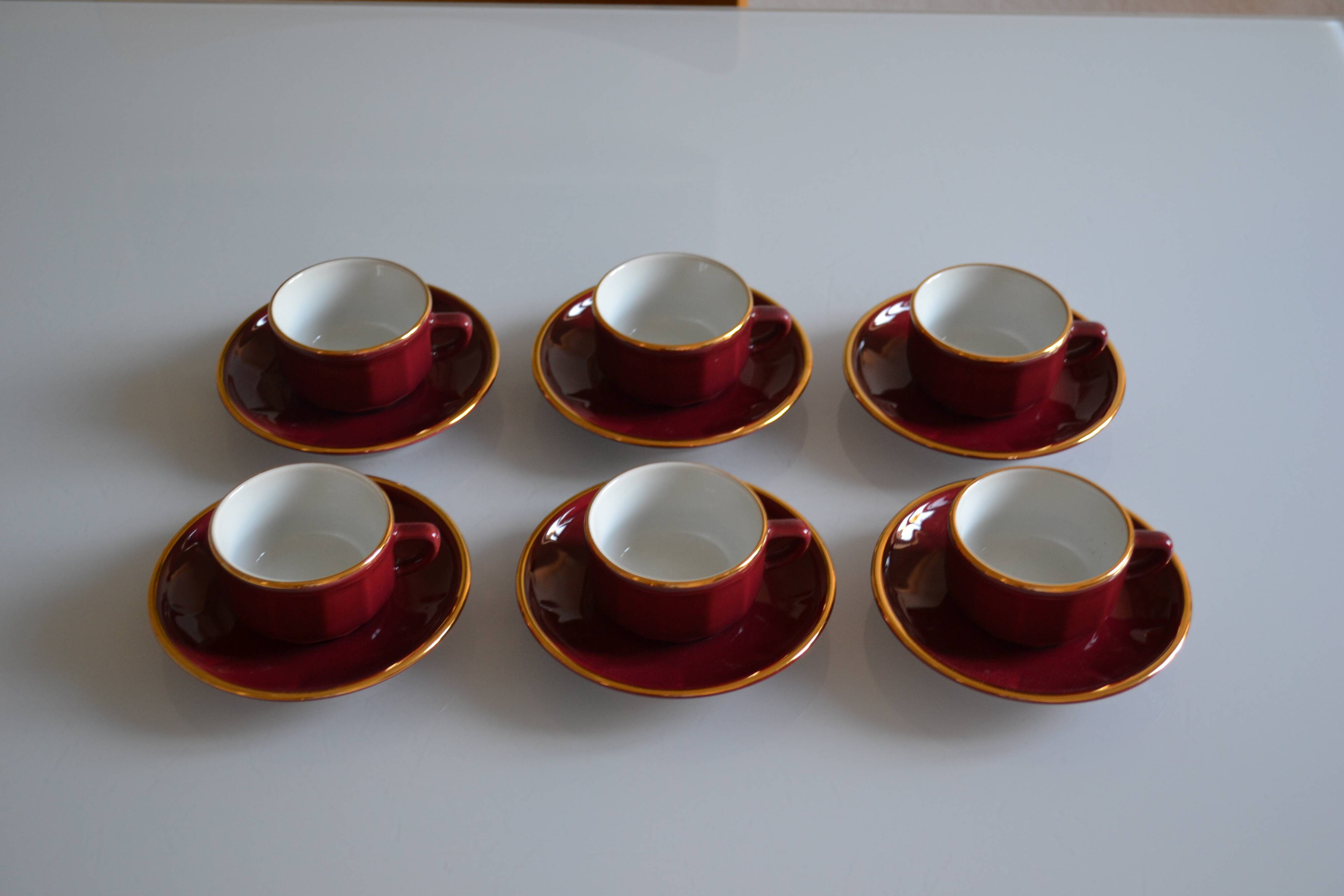 Set of 6 Apilco cups ** Rare colour Bordeaux or Burgundy **