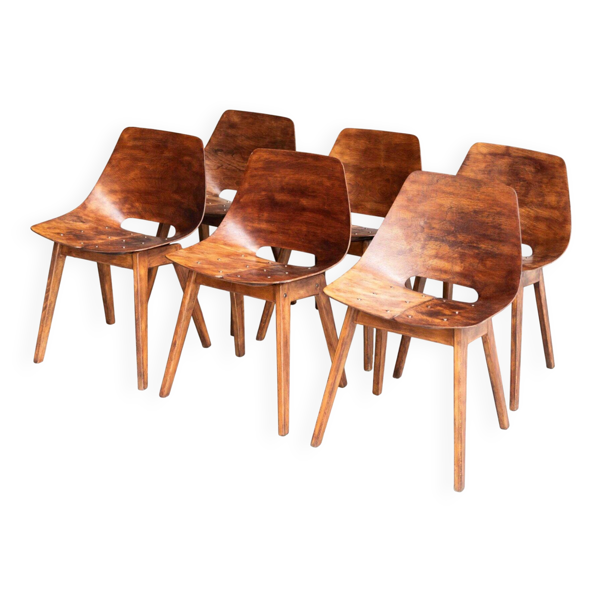 Set of 6 'Tonneau' dining chairs by Pierre Guariche