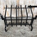 Ancien porte bûches cheminée fer forgé noir vintage #a574