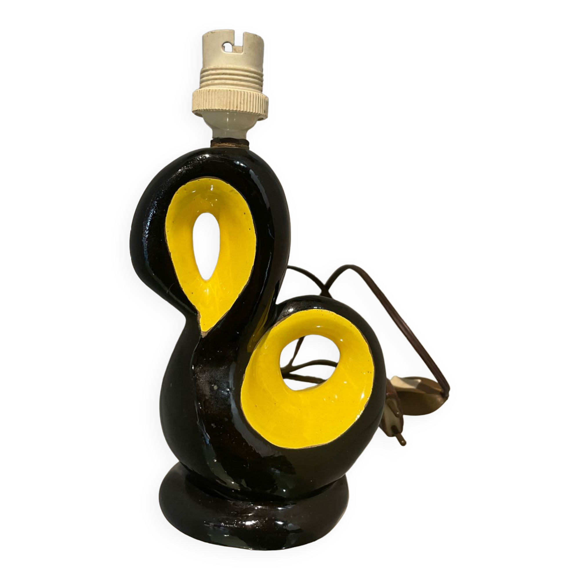 50s ceramic lamp base Vallauris black and yellow