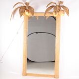 Double illuminated coconut/palm rattan mirror