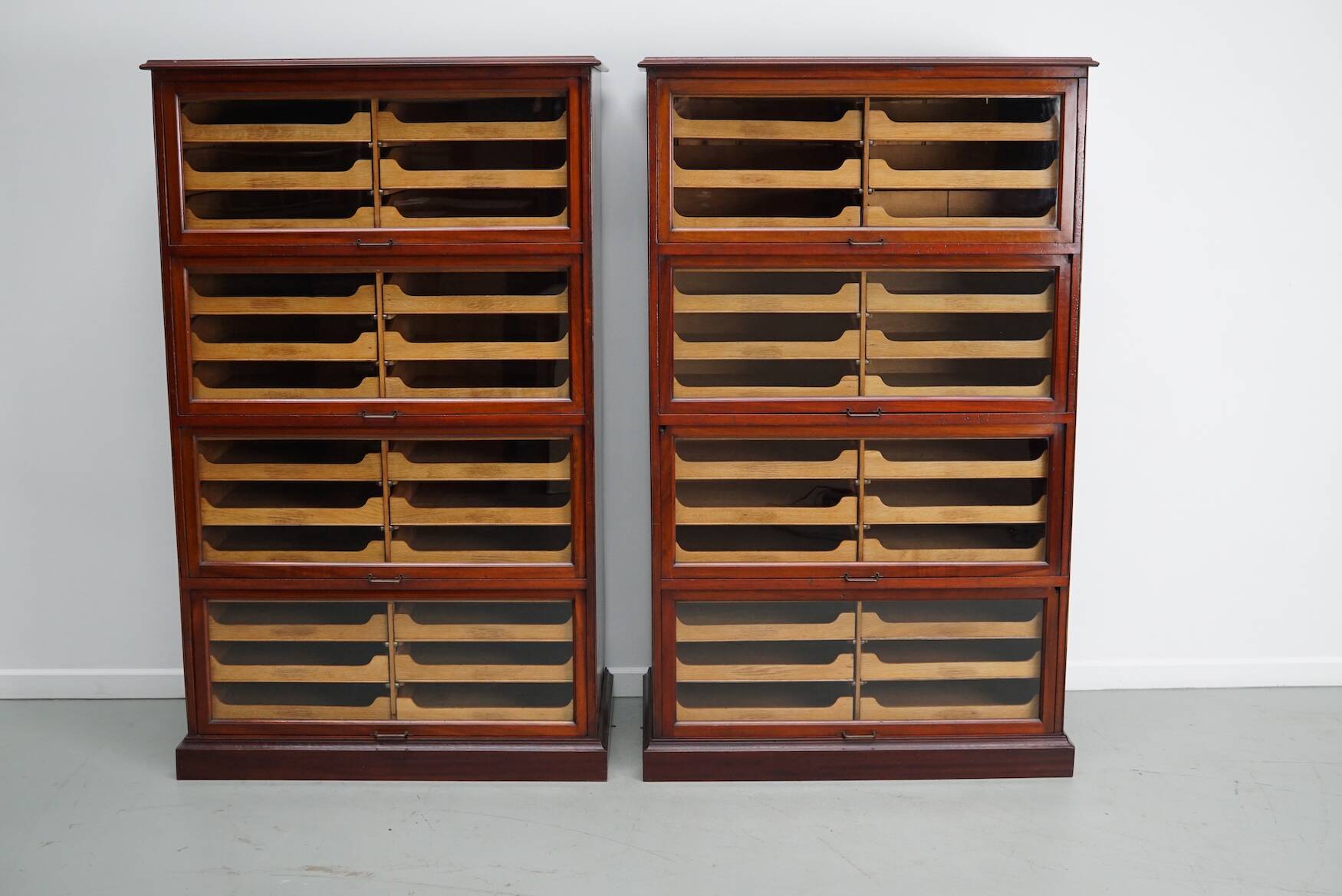 English Haberdashery Shop Cabinet with Glass Fronted Folding Doors, Ca 1920