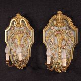 Pair of lacquered and gilded Italian Louis XVI style wall lamps