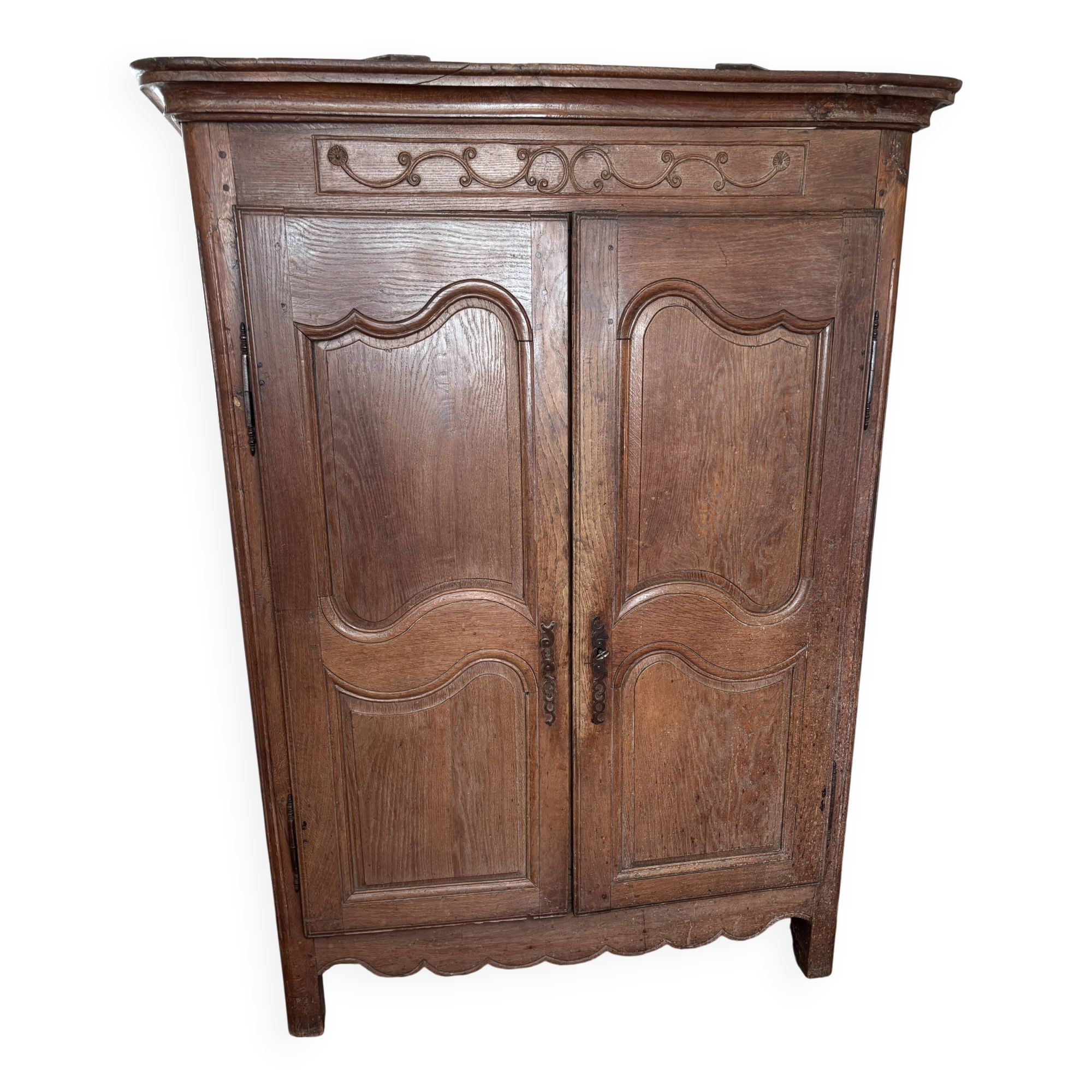 Antique carved wooden wardrobe – 2 doors – Molded cornice