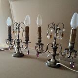 Paire de lampes  girandoles pampilles et métal argenté