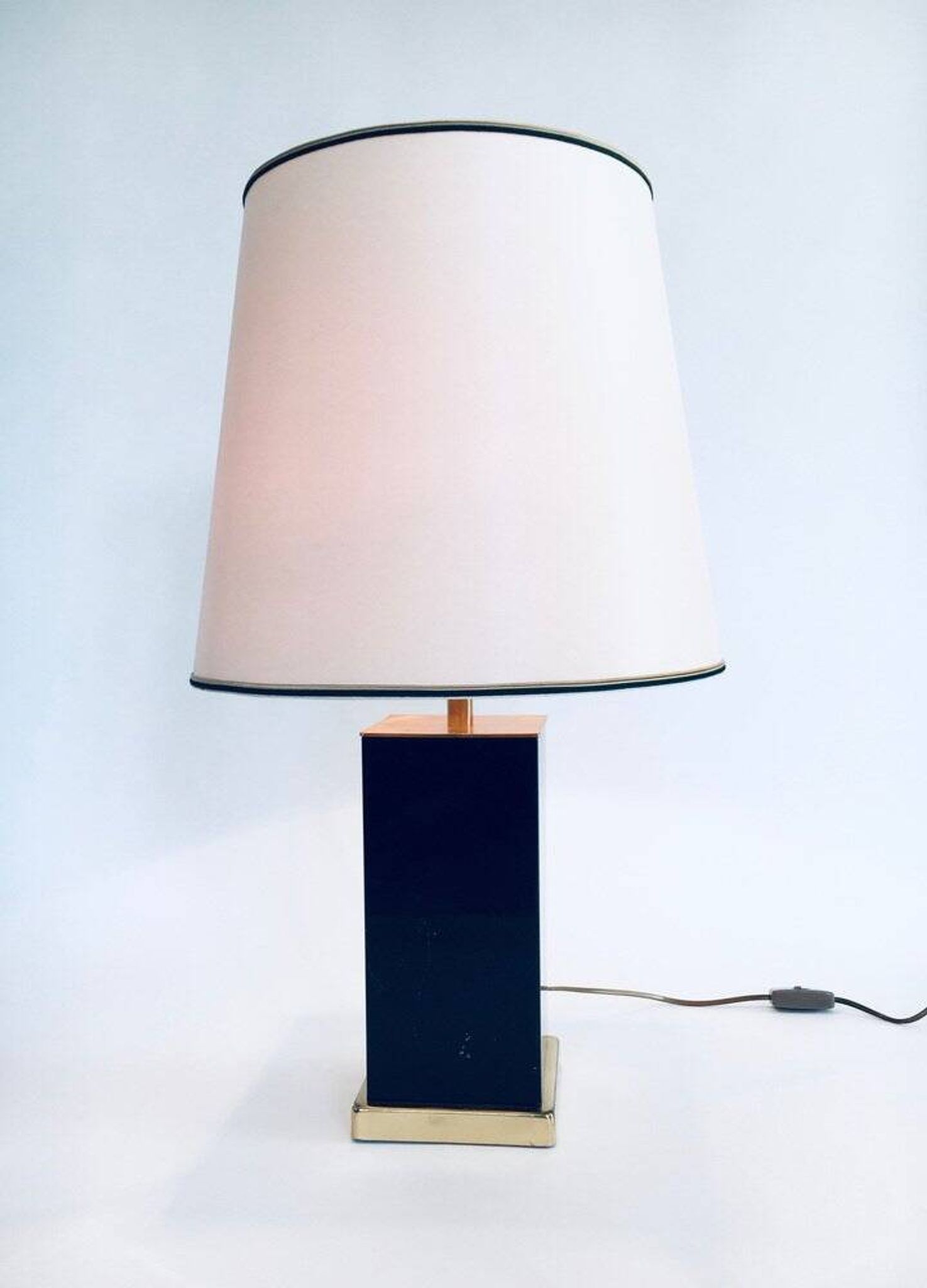 Hollywood Regency Style Black & Gold Square Table Lamp, 1970s
