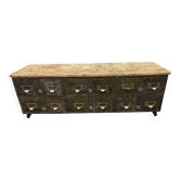 Low unit with 12 metal and wood drawers