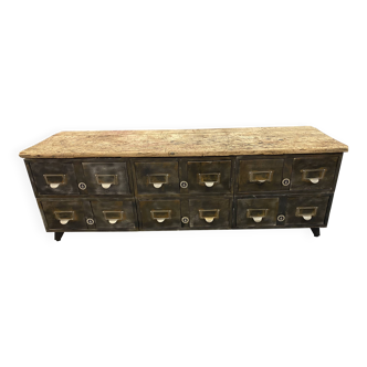Low unit with 12 metal and wood drawers