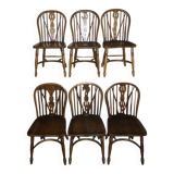 Ensemble de 6 chaises Windsor à dossier lyre en chêne massif, milieu du siècle, années 1960