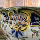 Polychrome French earthenware planter – Floral and butterfly decoration