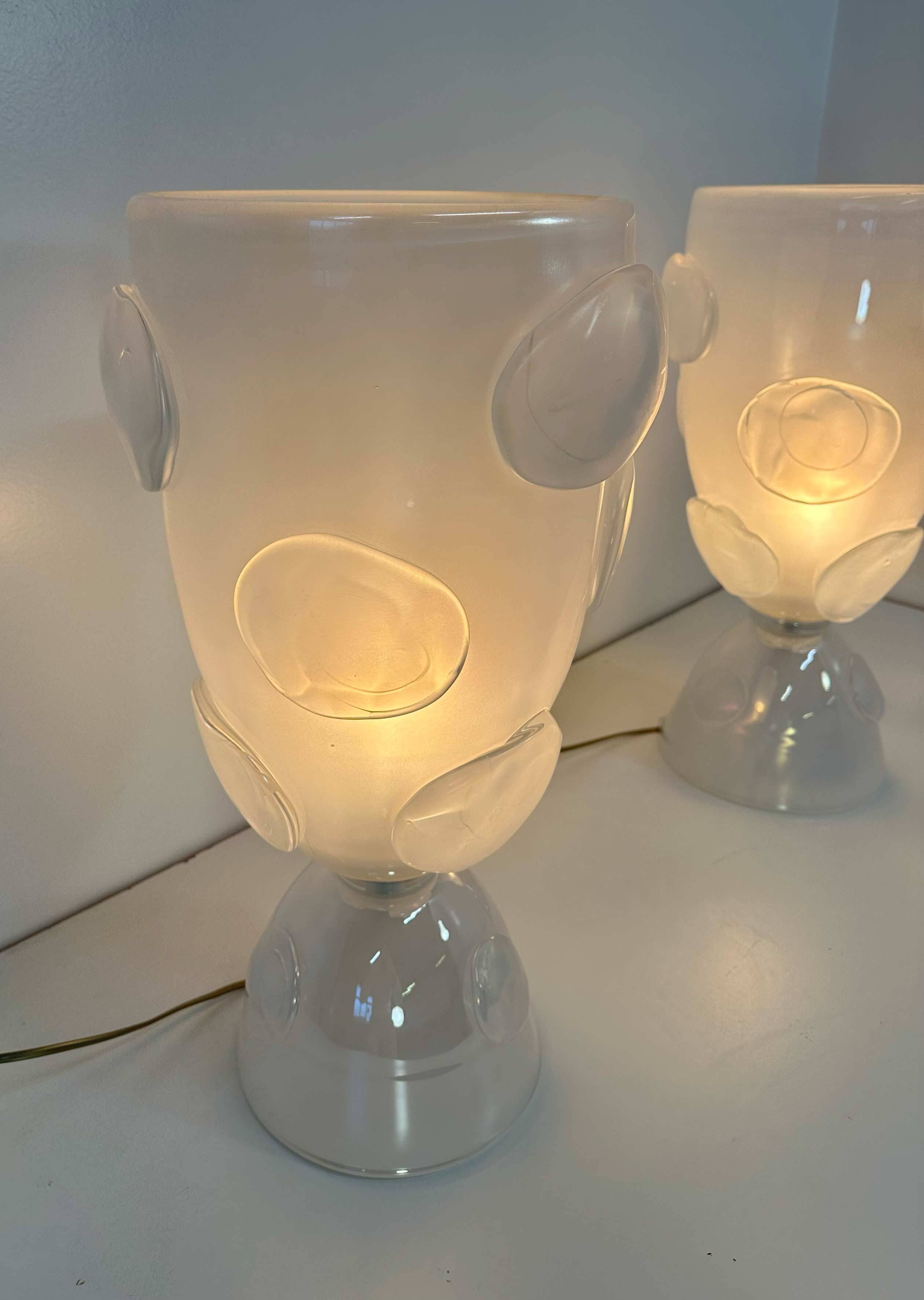 Italian Art Deco Murano Glass Vase Table Lamps