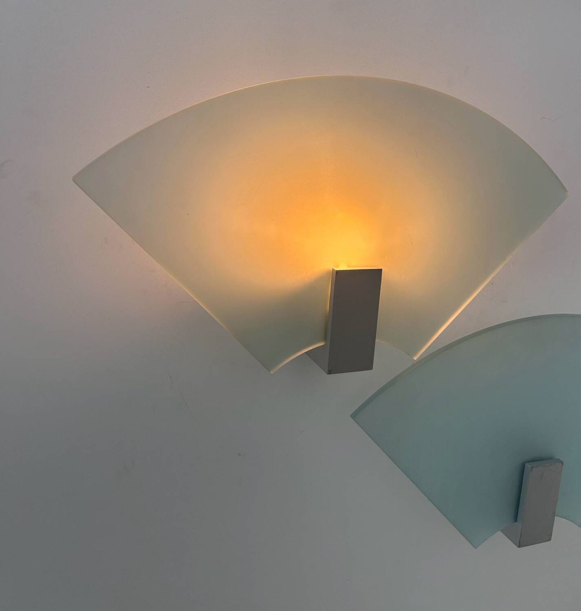 Pair of vintage sandblasted glass wall lights, Italy 1980s