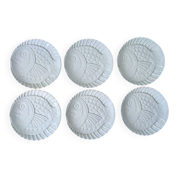 6 fish plates in Sarreguemines earthenware