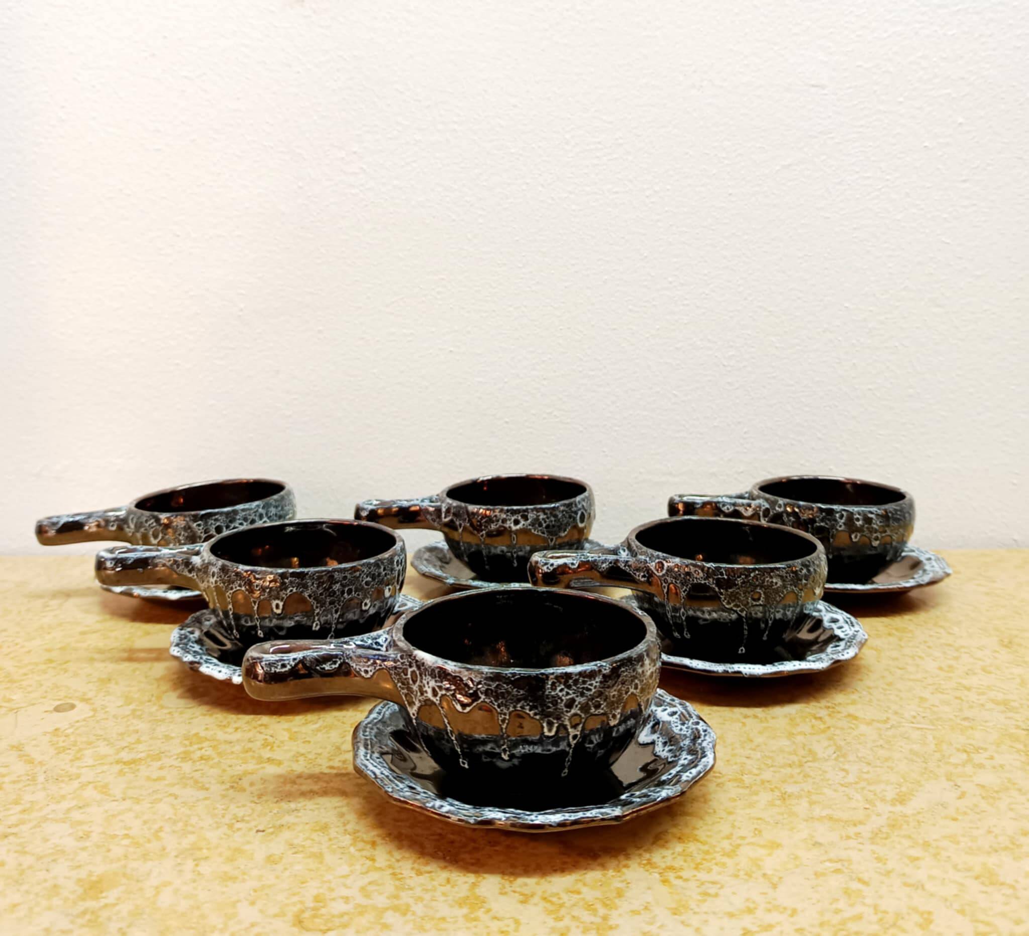 Six vintage Sars Poteries coffee cups, 1960