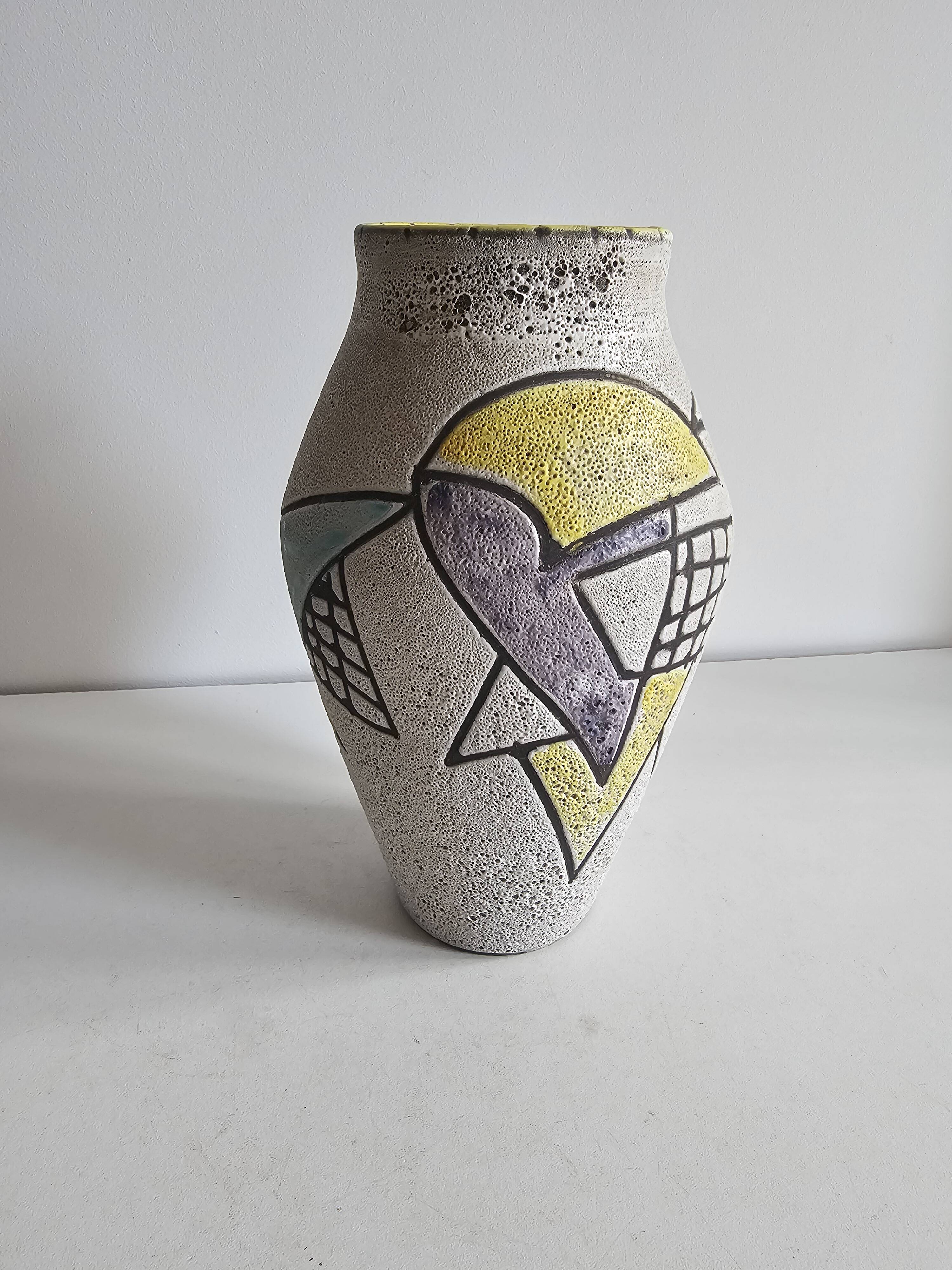 Glazed ceramic vase "fat lava" with abstract decoration Signed Marius Bessone