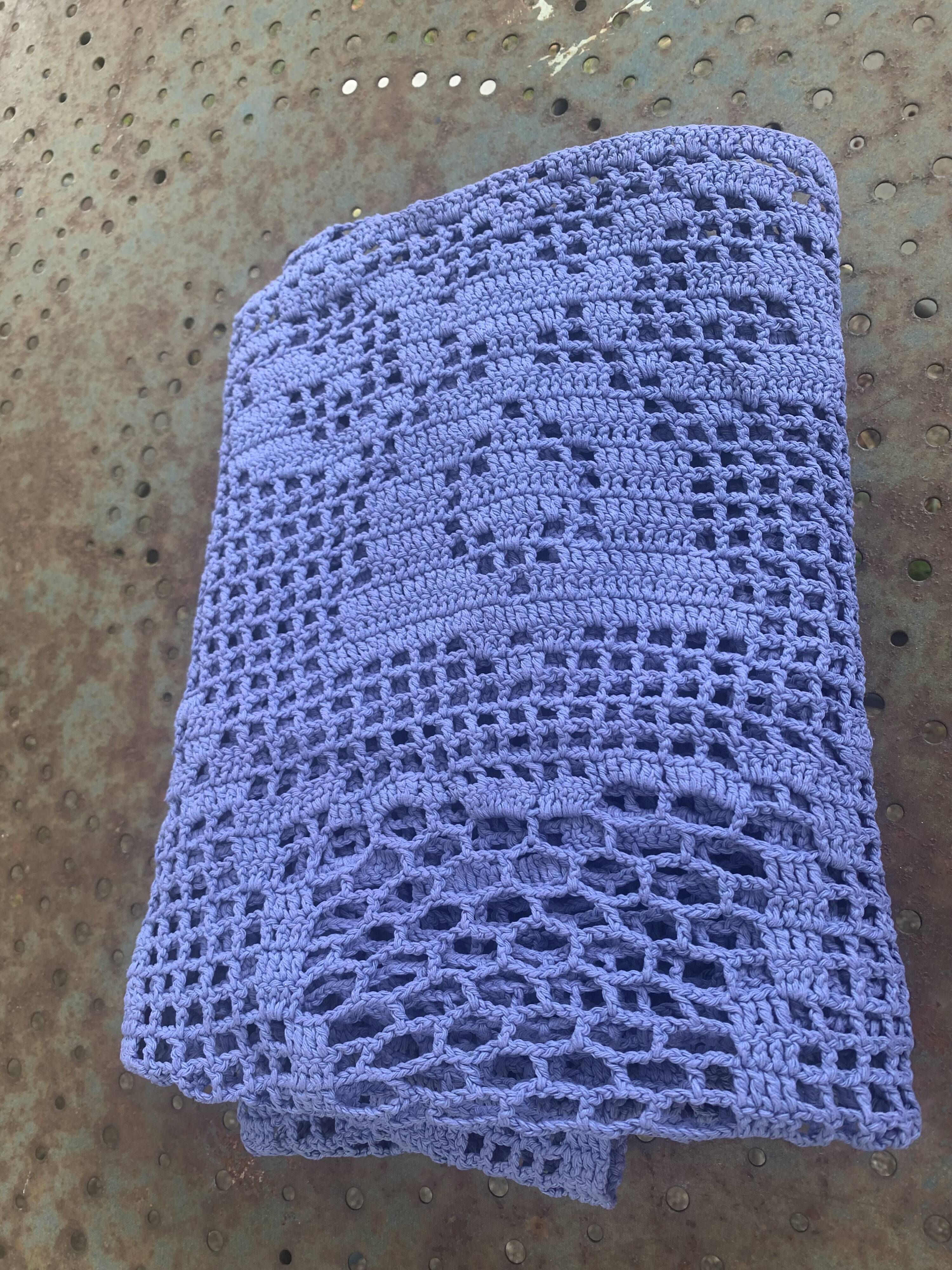 Handmade, blue-purple crocheted, vintage table runner or plaid