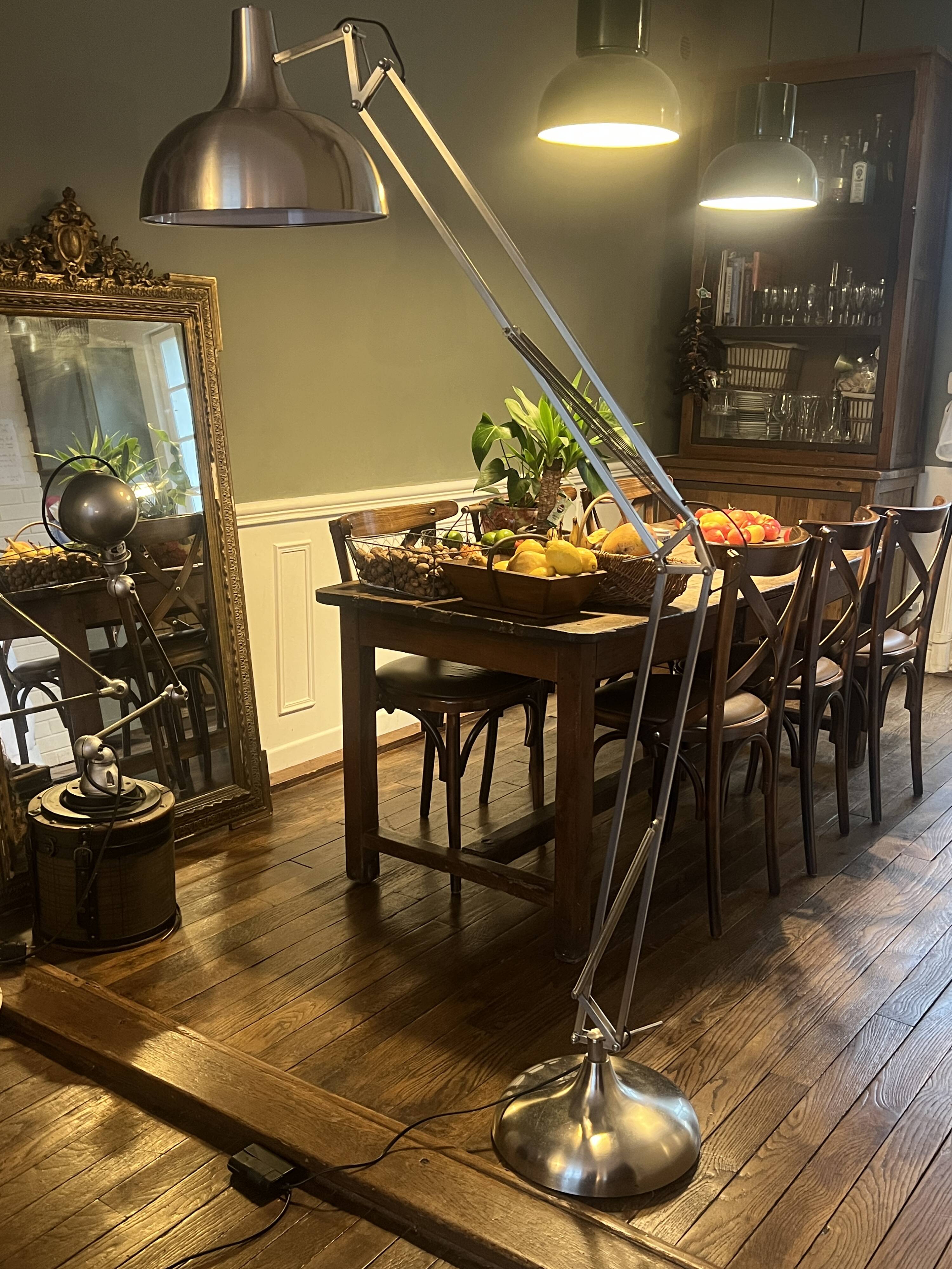 Industrial floor lamp in brushed steel