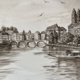 Plat en porcelaine vue de Zurich