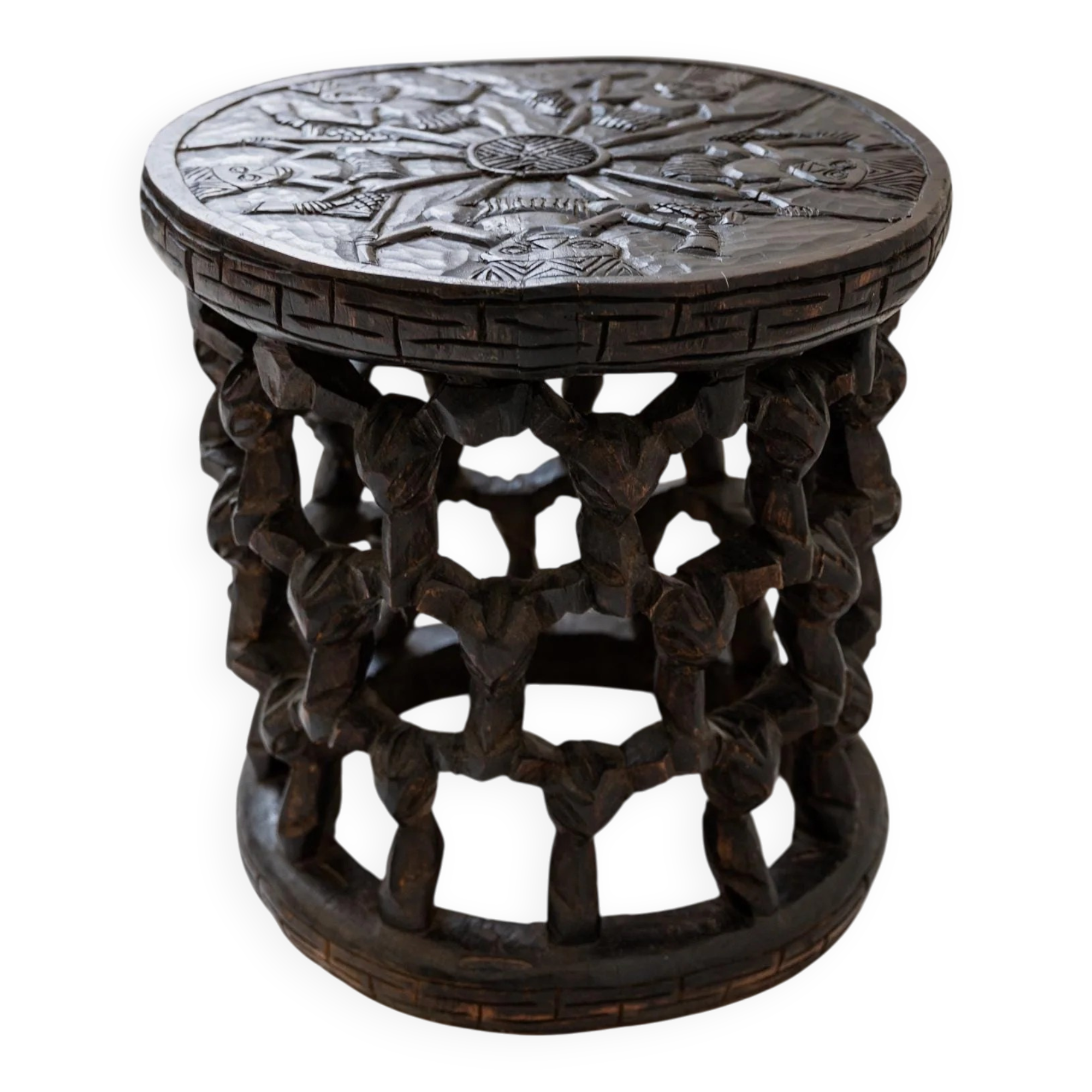 Vintage Bamileke stool from the 1950s - hand-carved table from Cameroon - African art - handmade, bohemian furniture, gift idea