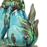 Pair of Chinese Guardian Lions Foo Dogs Blue Ceramic