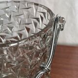 Vintage chiseled glass ice bucket with pliers
