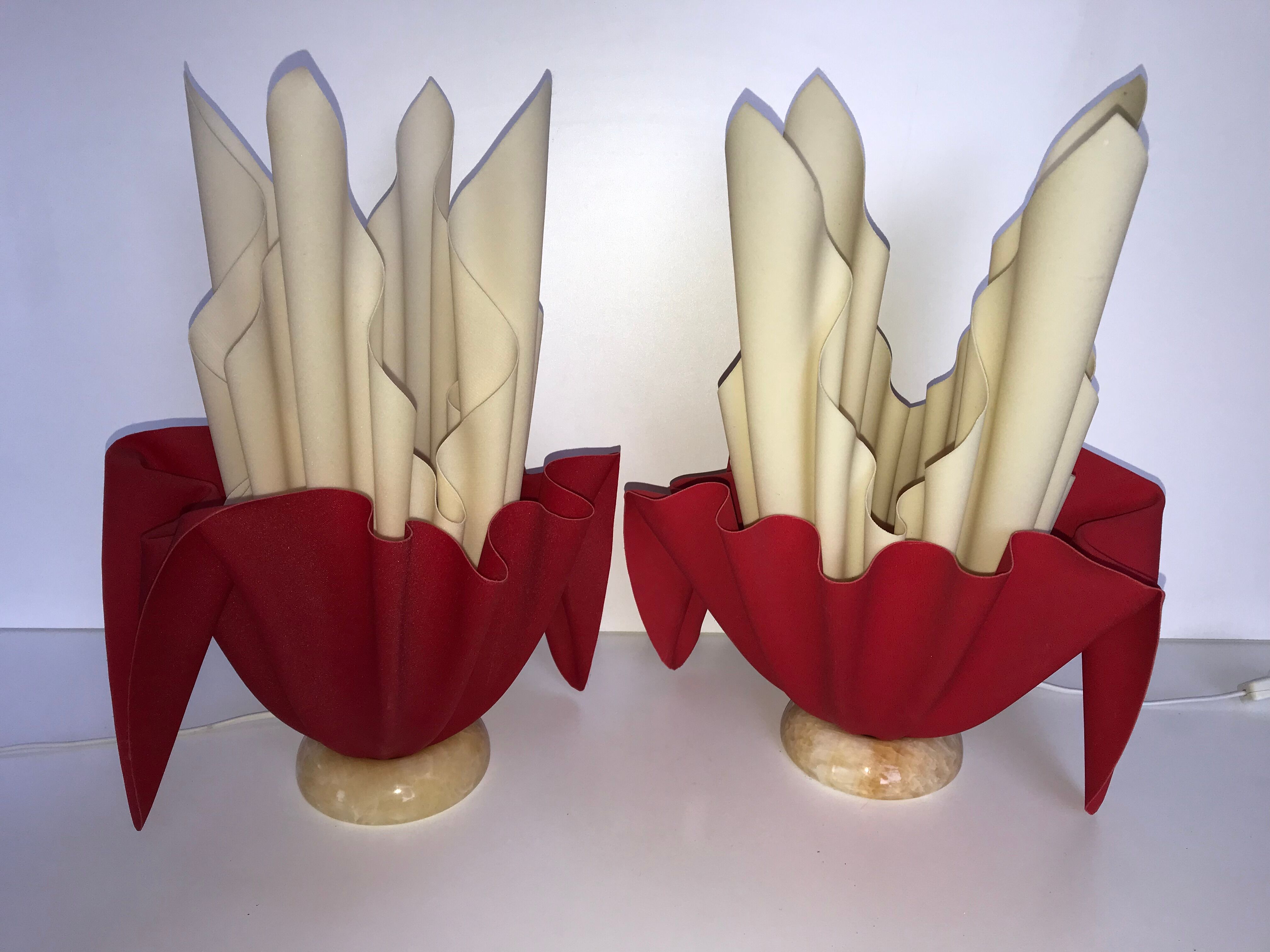 Pair of two-tone handkerchief lamps