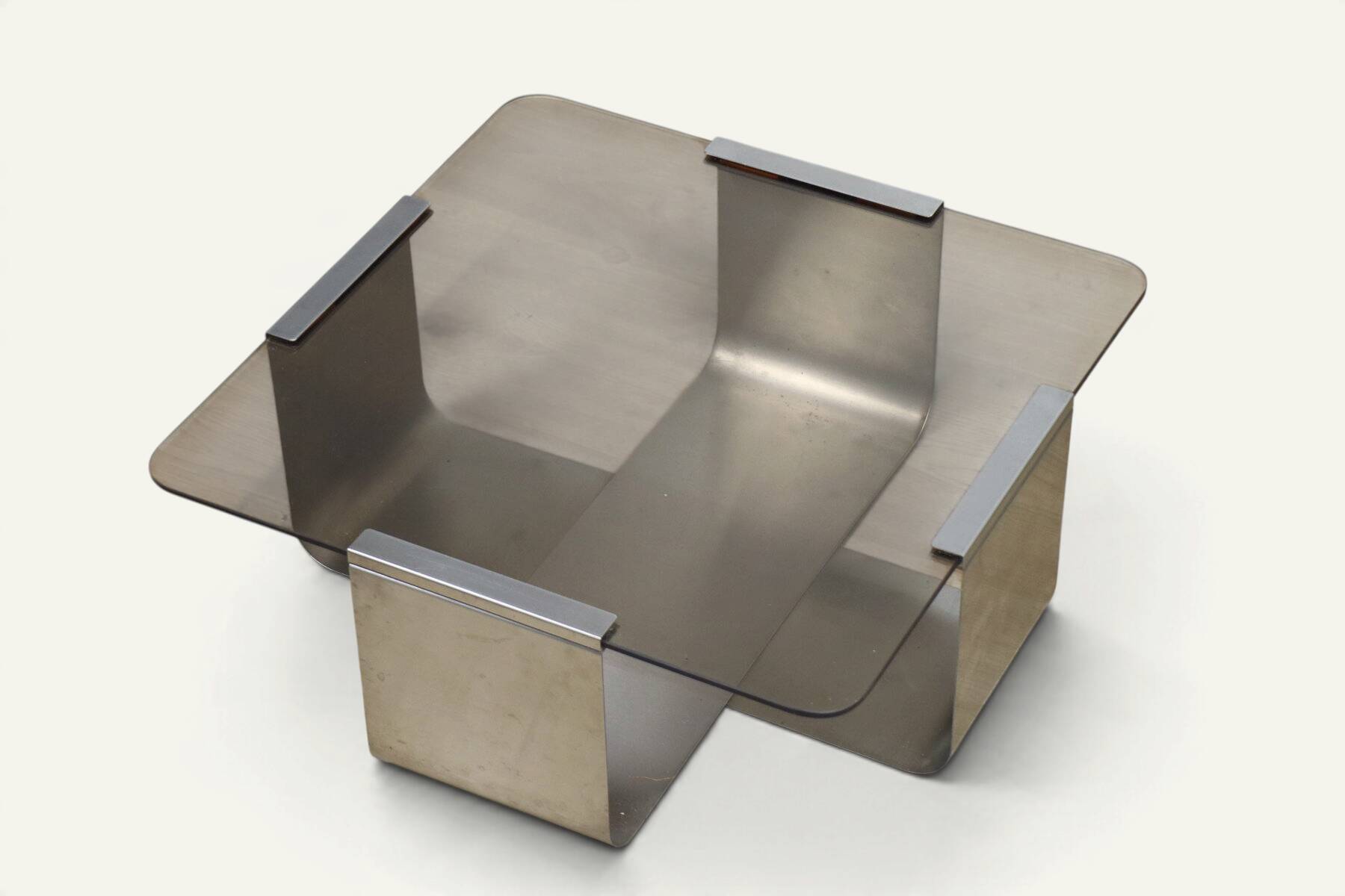 Brushed steel and smoked glass coffee table, by François Monnet – 1970s