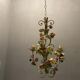 Italian Tole Ceramic Flower Chandelier, 1960s
