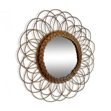 Vintage 1960s sun flower rattan wicker mirror - 49 cm