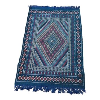 Tapis margoum bleu fait main en laine naturelle 160x250cm