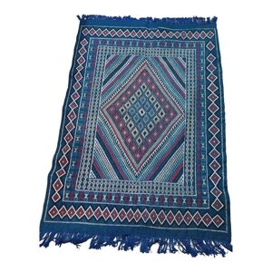 tapis margoum bleu fait - laine