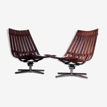 A pair of Hans Brattrud Scandia swivel lounge chairs by Georg Eknes circa 1960's