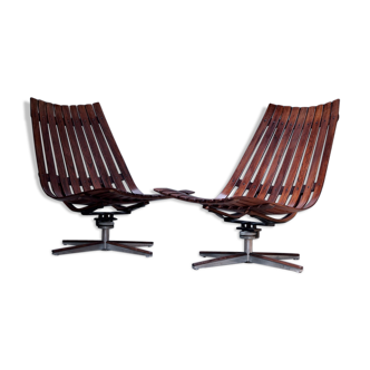 A pair of Hans Brattrud Scandia swivel lounge chairs by Georg Eknes circa 1960's