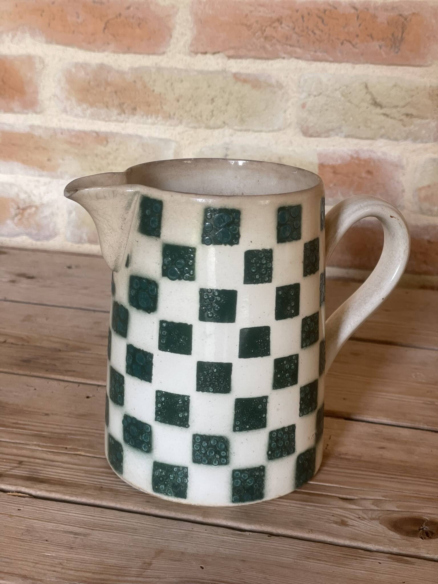 Old green checkered pitcher from the Castres Earthenware Factory