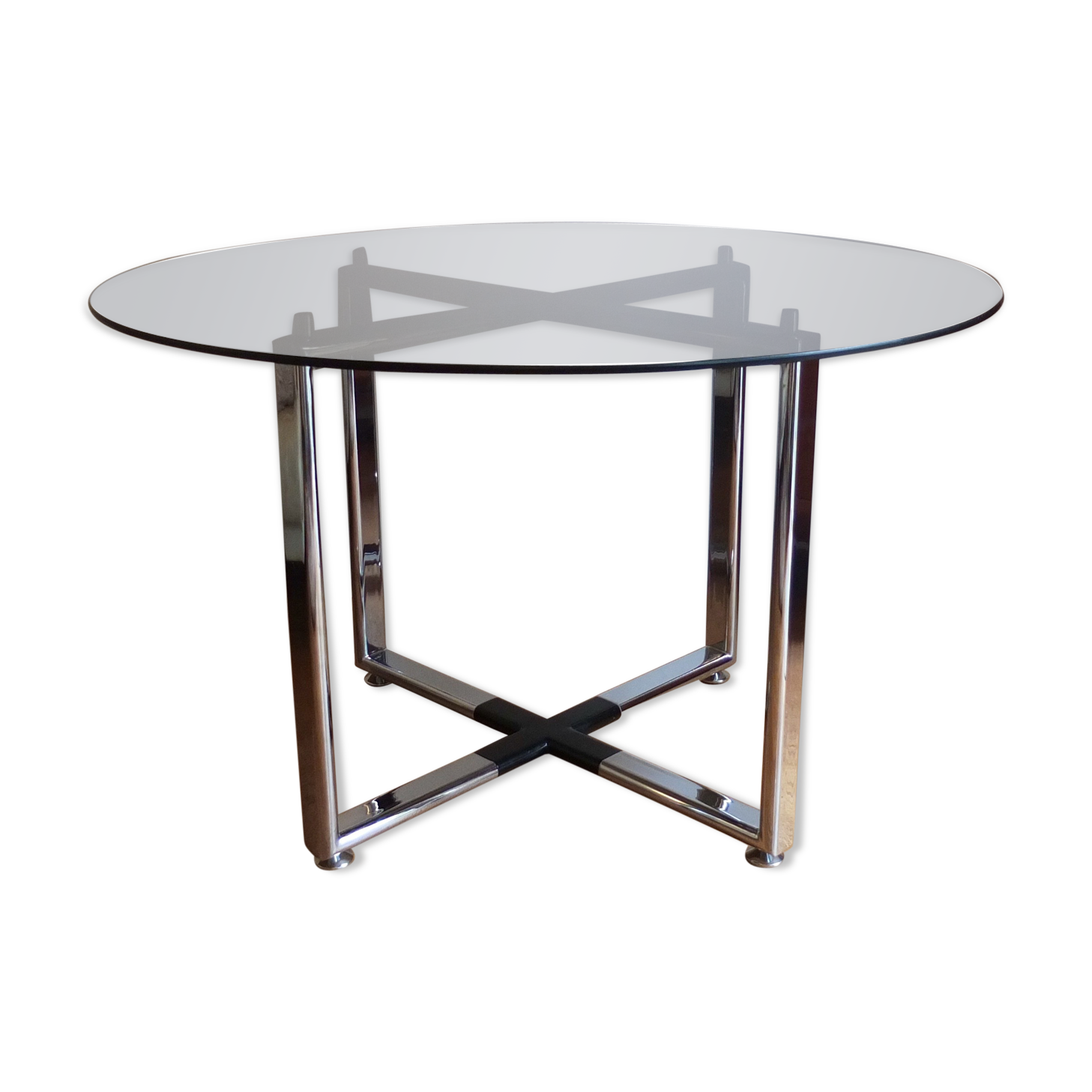 An Excellent Vintage 1970’S Chrome And Smoked Glass Round Dining Table