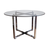An Excellent Vintage 1970’S Chrome And Smoked Glass Round Dining Table