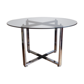 Table ronde en chrome et en verre fumé des années 1970