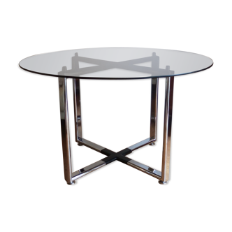 An Excellent Vintage 1970’S Chrome And Smoked Glass Round Dining Table